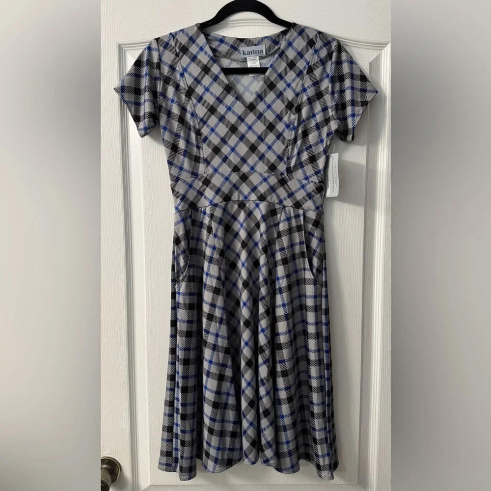 Karina Cece Dress - Navy & Gray Plaid with Pockets - Picture 6 of 14